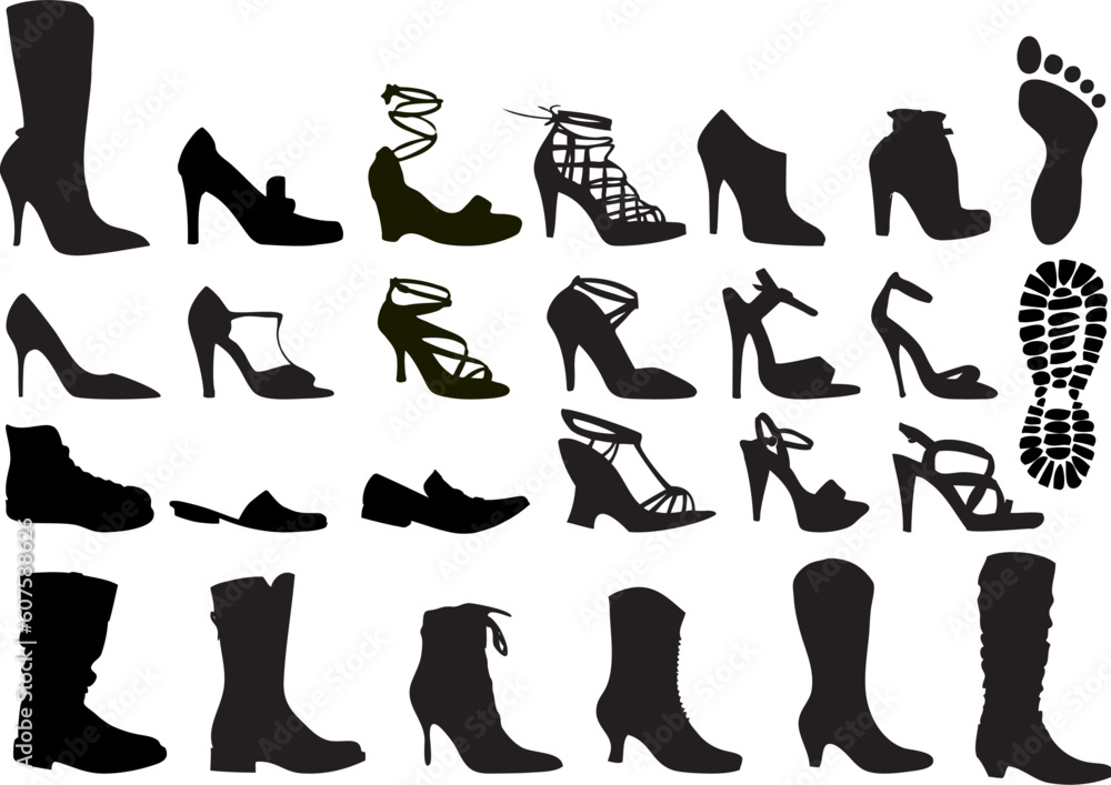 shoe silhouettes set, vector shoe silhouettes set, vector