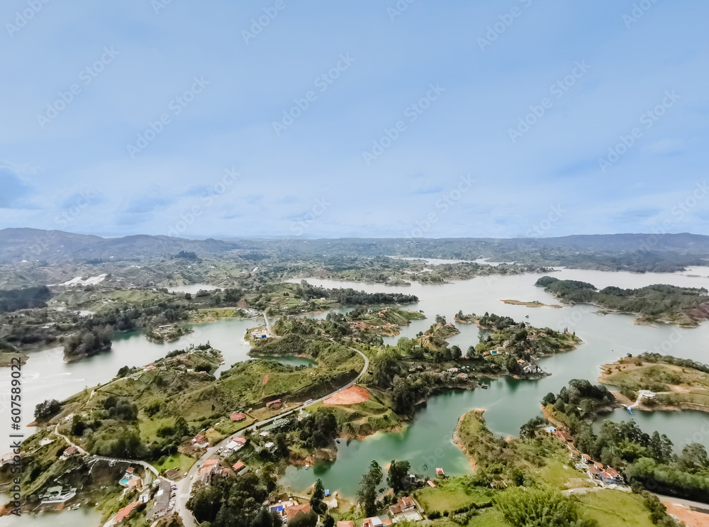 Aerial photograph of Guatapé, Antioquia, Colombia, beautiful Colombian region, great water source