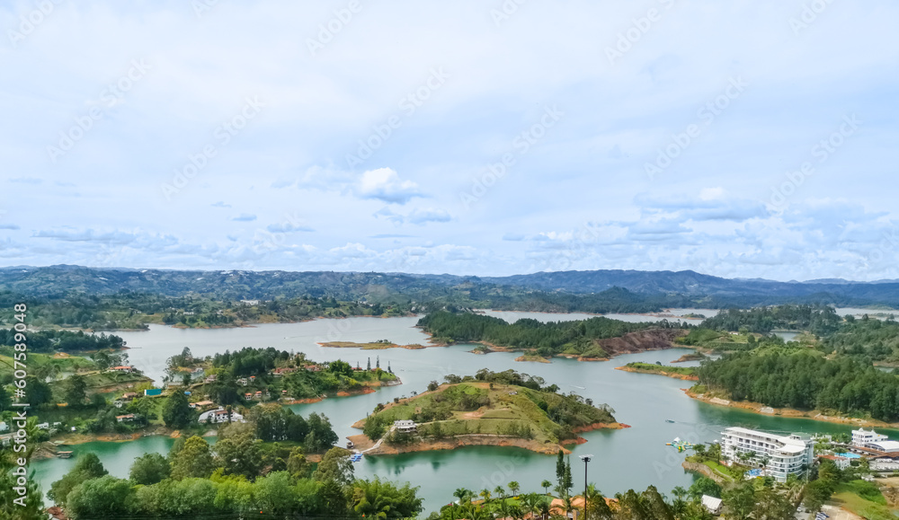 Landscape view of the beautiful region of Guatapé in Antioquia Colombia, tourist site