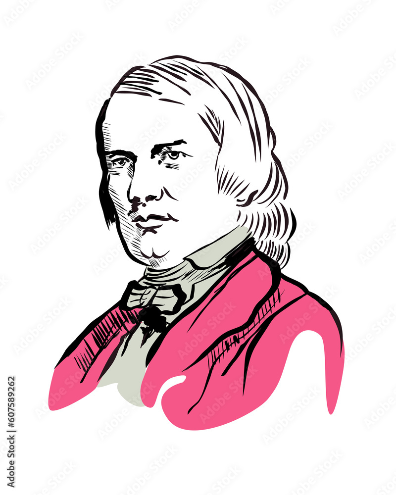 Schumann Robert, portrait, Vector outline drawing/illustration on white background - obrazy, fototapety, plakaty 