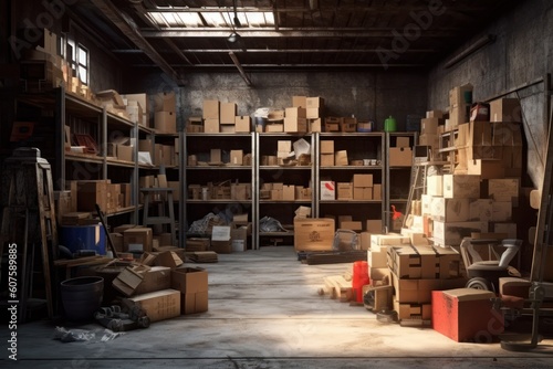 stock photo of warehouse room with stuff tools equipment photography Generative AI