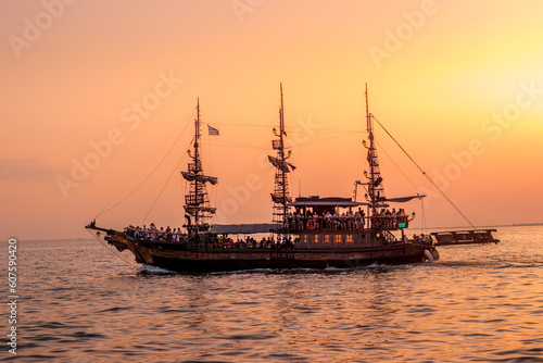 ship at sunset photo