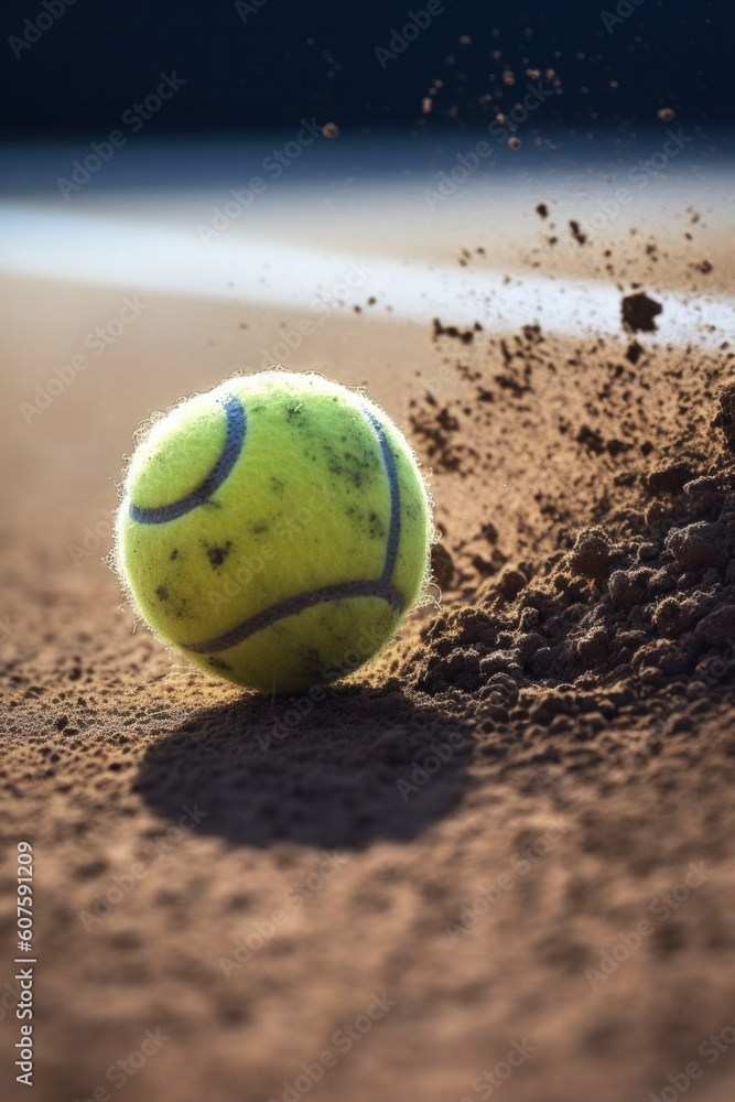 The moment the tennis ball hits the ground clay on the court Generative AI