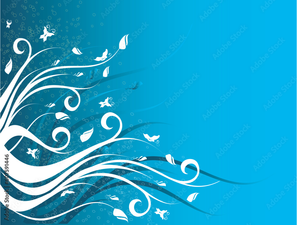 Abstract design floral ornament with butterfiles and flower Abstract design floral ornament with butterfiles and flower