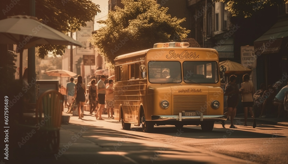 Obraz premium Crowded city street, rush hour traffic motion generated by AI