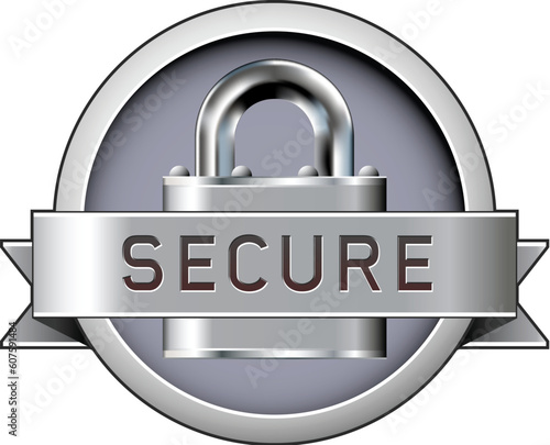 Secure badge with padlock in stainless steel vector