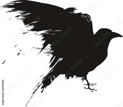 Vector illustration of the silhouette of a raven in grunge style.