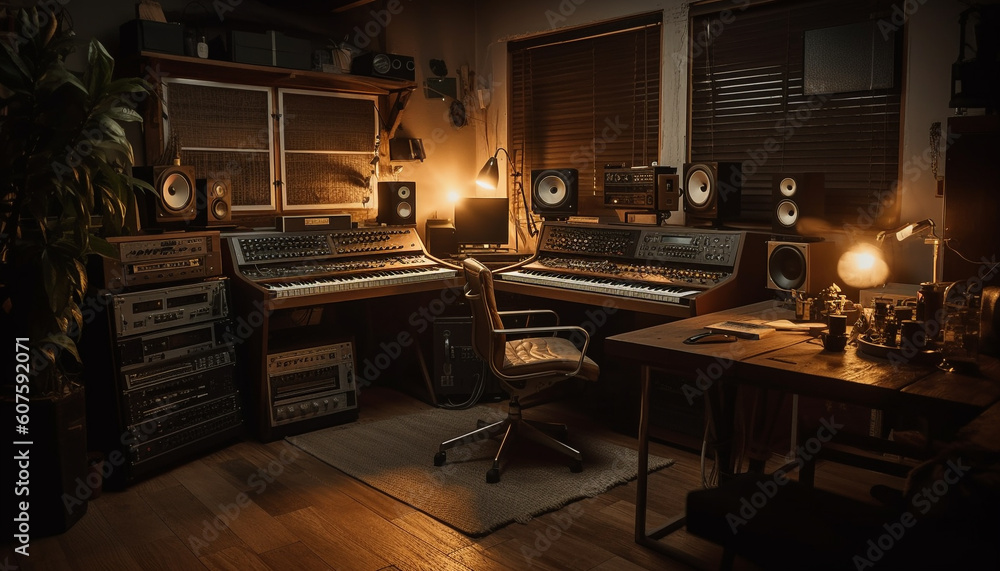 Modern musician plays piano in elegant studio generated by AI Modern musician plays piano in elegant studio generated by AI
