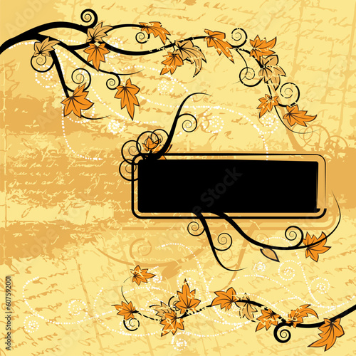 Grunge paper, foliage, frame