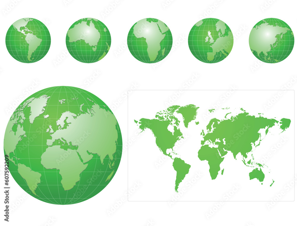 Obraz premium Global icons and map green