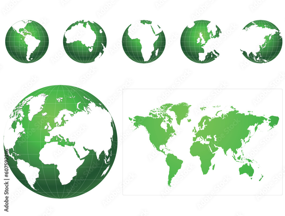 Global icons and map green and white