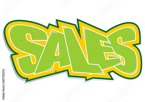 Promo sticker announcing sales over white background