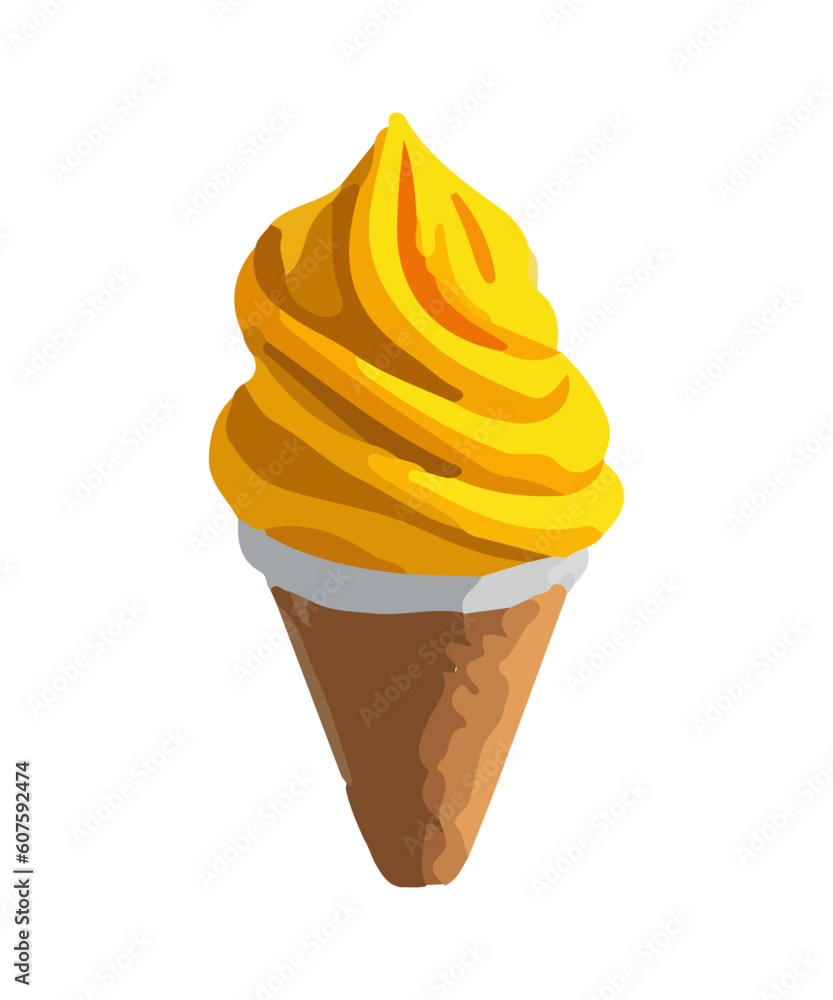Realistic soft ice cream waffle cone. Soft serve ice cream, 3d vector american sundae swirl in wafer cone or machine vanilla ice cream.