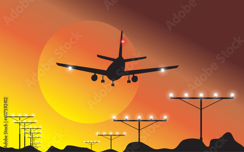 Airplane Landing in a wonderful sky