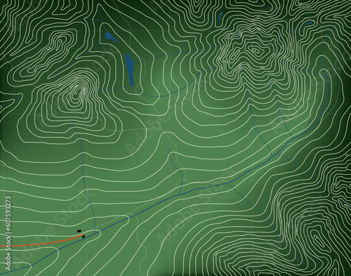 Editable vector illustration of a generic contour map of mountains