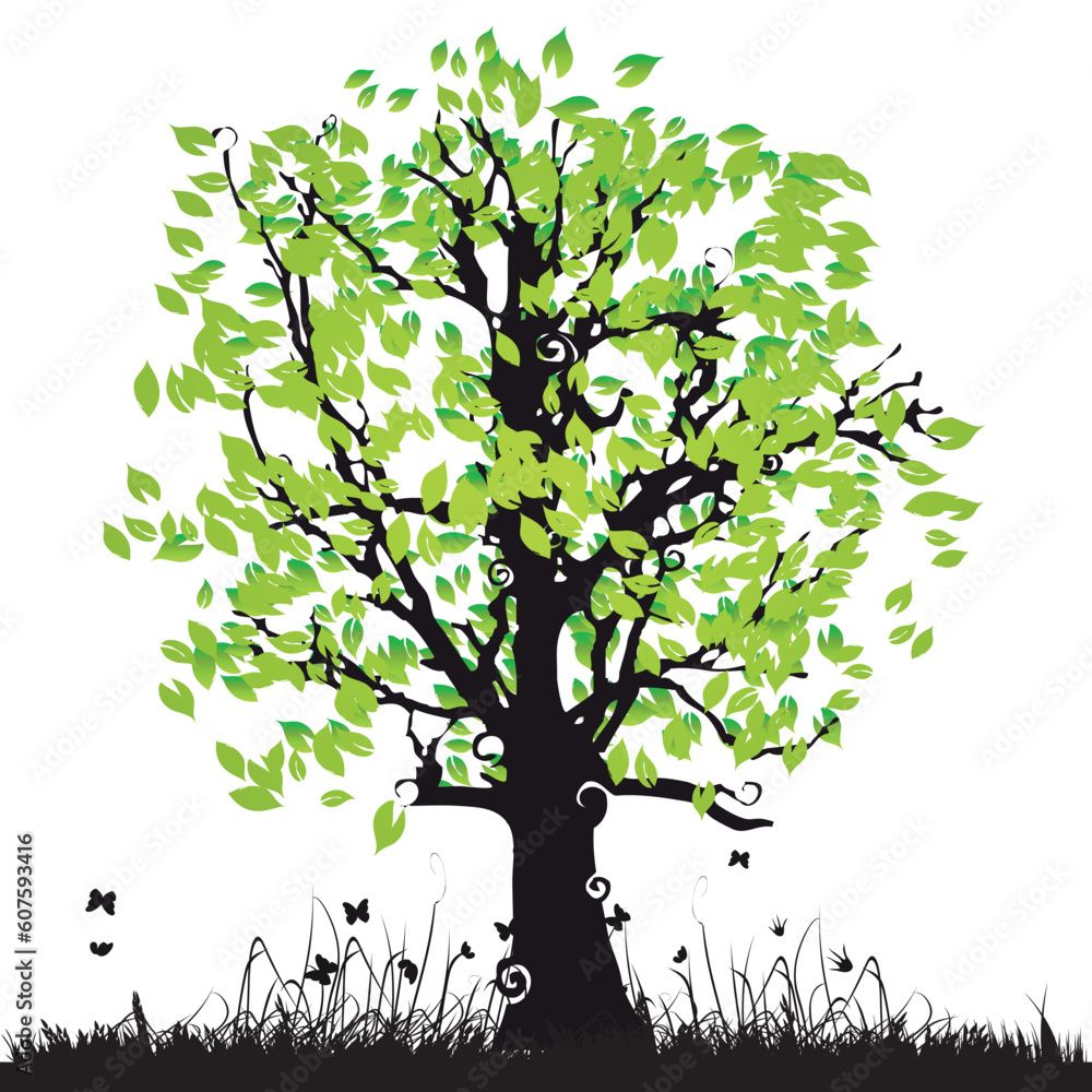 Obraz premium Tree silhouette old, grass, summer