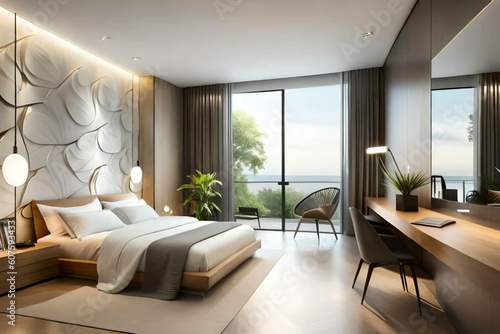 Double bedroom  minimalist-style interior design