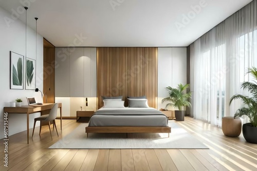 Double bedroom  minimalist-style interior design