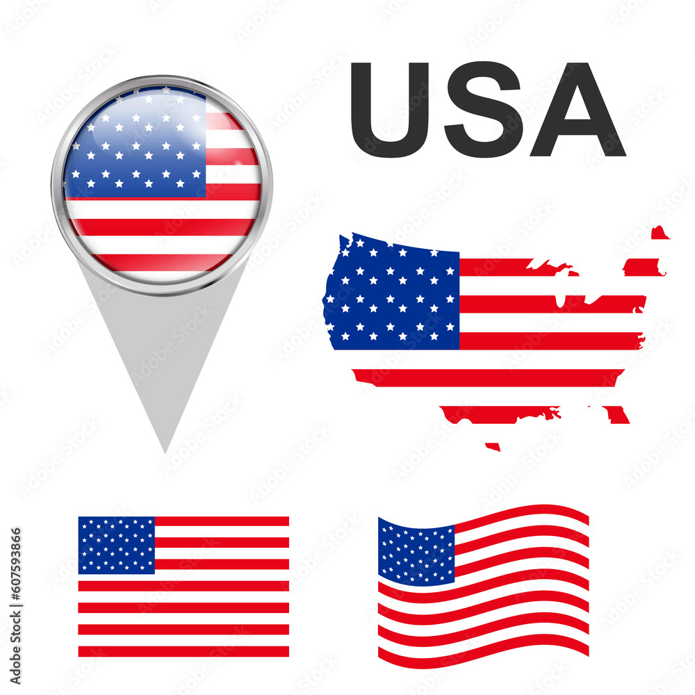 USA vector set. Country dot icon. Territory silhouette. USA flag USA vector set. Country dot icon. Territory silhouette. USA flag