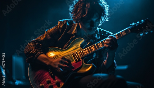 playing electric guitar on stage generated by AI photo