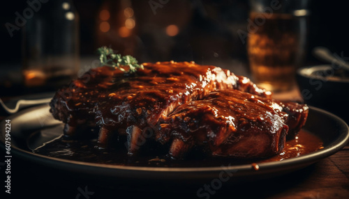 Grilled meat plate with savory barbecue sauce generated by AI