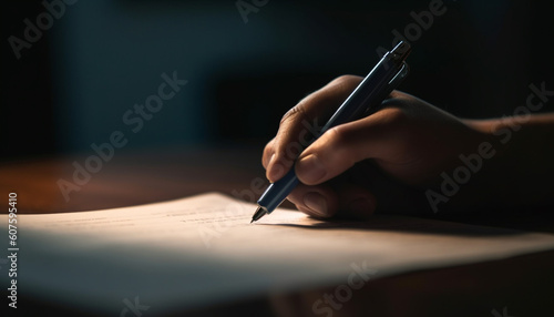 Handwriting on paper, pen and pencil nearby generated by AI