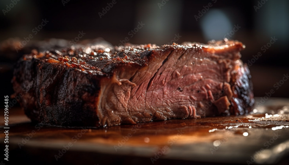 Juicy grilled steak on rustic cutting board generated by AI Juicy grilled steak on rustic cutting board generated by AI