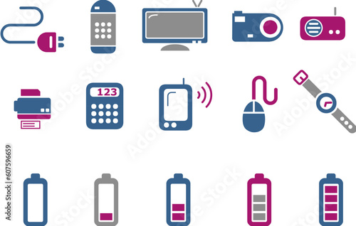 Vector icons pack - Blue-Fuchsia Series, electronic collection