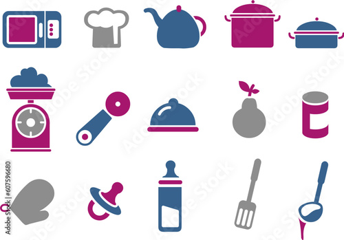 Vector icons pack - Blue-Fuchsia Series, food collection