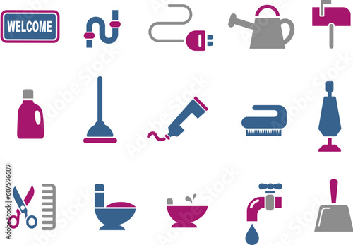 Vector icons pack - Blue-Fuchsia Series, house collection