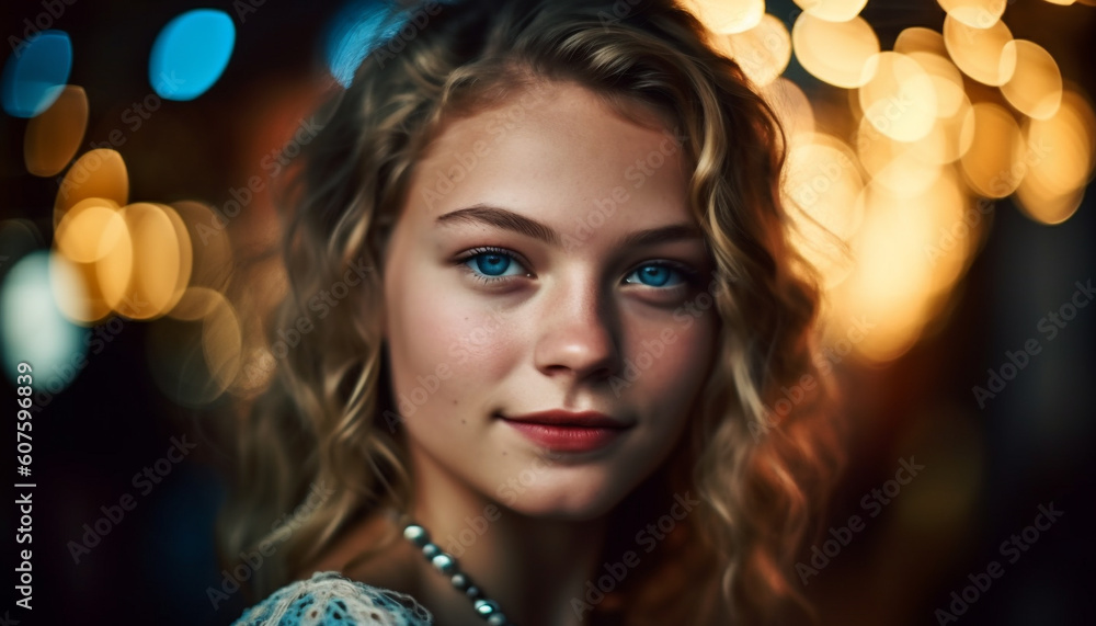 Beautiful young woman smiling, looking at camera generated by AI