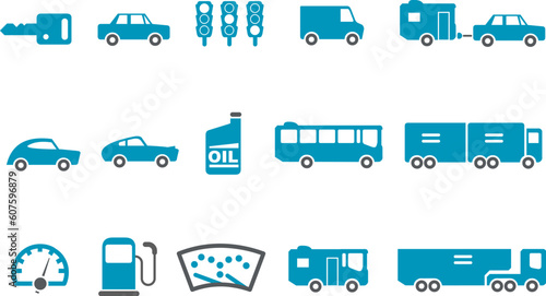 Vector icons pack - Blue Series, transport collection