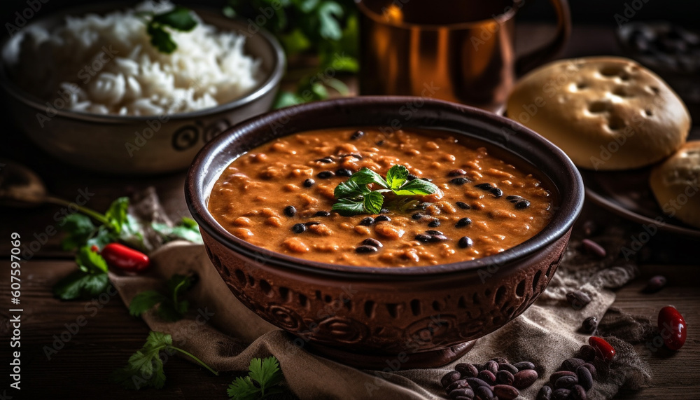 Fresh vegetable soup in rustic crockery bowl generated by AI Fresh vegetable soup in rustic crockery bowl generated by AI