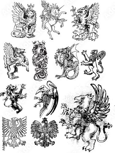 heraldic skull shield emblem illustration