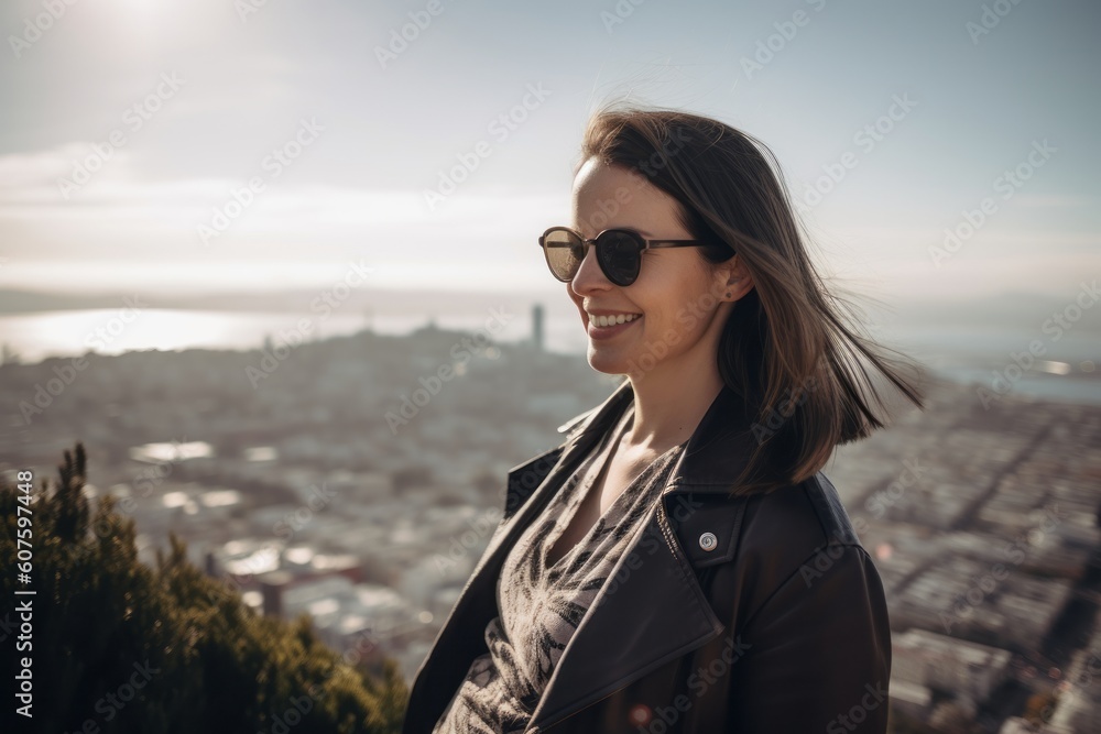 Beautiful young woman in sunglasses on the background of the city. Beautiful young woman in sunglasses on the background of the city.