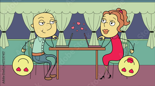 couple's meeting wich has come to a reality due to the exchange of smileys on the Internet