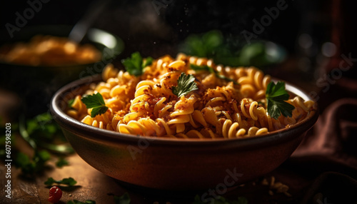Healthy vegetarian pasta meal with fresh ingredients generated by AI