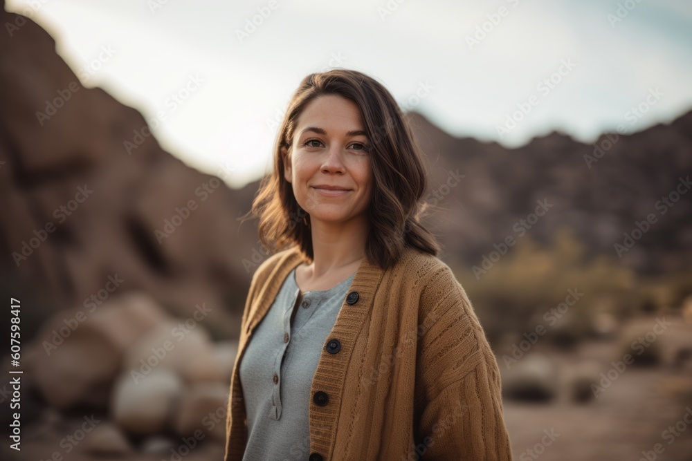 Portrait of a beautiful young woman with long brown hair in the desert Portrait of a beautiful young woman with long brown hair in the desert