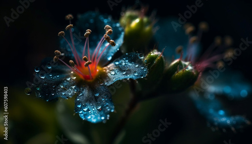 Vibrant flower head in dewy meadow generated by AI