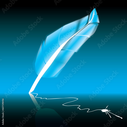 blue white feather illustration on blue background - Vector EPS Illustration