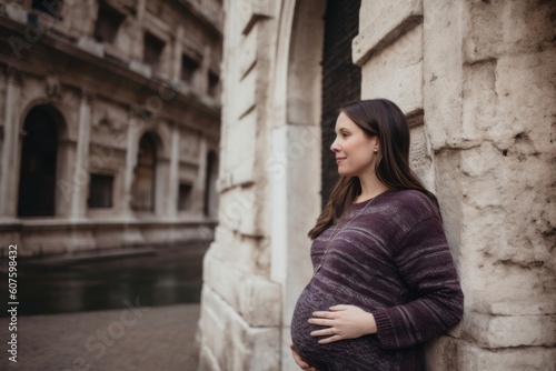 Pregnant woman in front of the church in Milan, Italy © Robert MEYNER