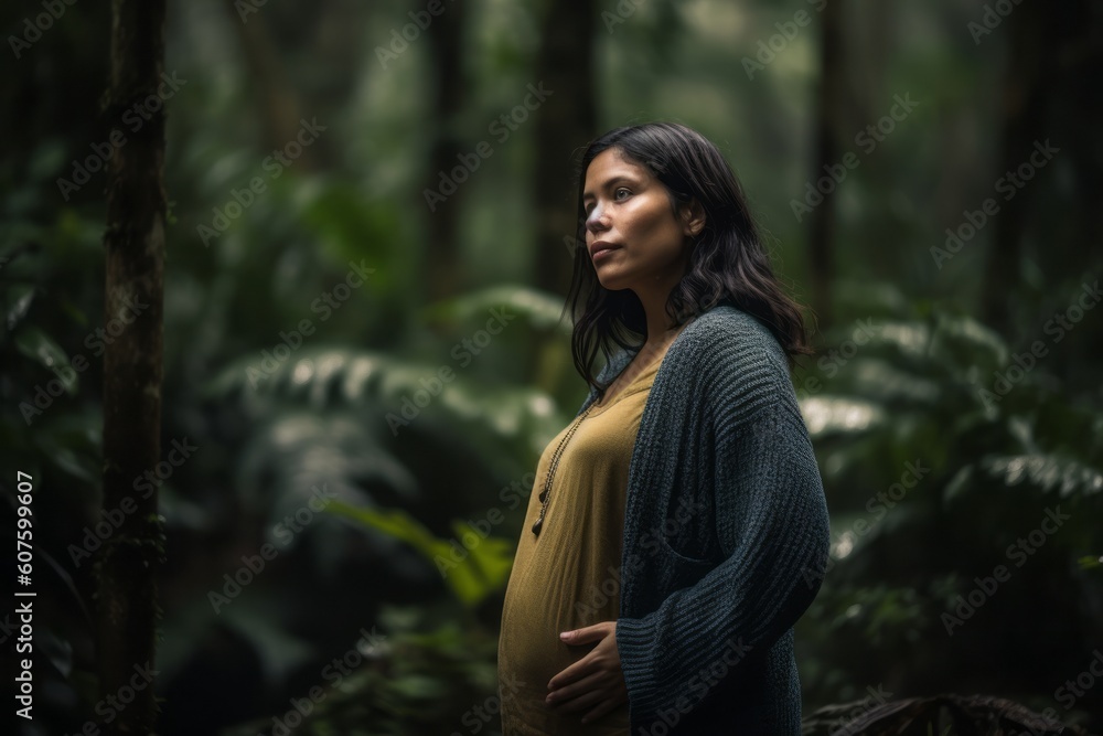 Pregnant woman in the rainforest, portrait of a young pregnant woman Pregnant woman in the rainforest, portrait of a young pregnant woman