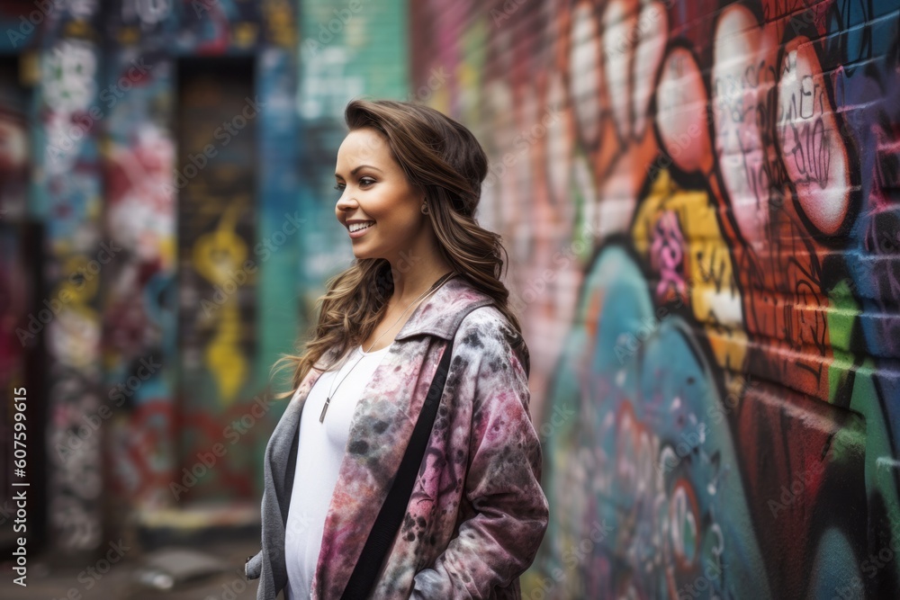 Portrait of a beautiful young woman in front of graffiti wall. Portrait of a beautiful young woman in front of graffiti wall.