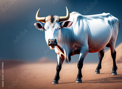 Realistic white cow with negative space