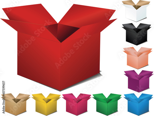 vector color cardboard boxes. Opened and closed