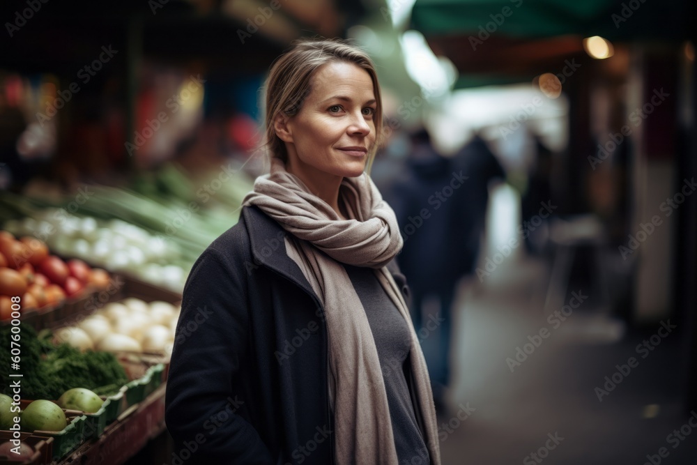 Young woman shopping at the local market in Paris. Looking at camera. Young woman shopping at the local market in Paris. Looking at camera.