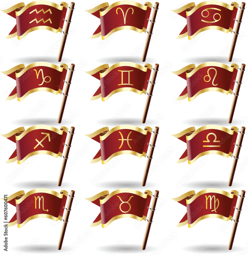 Zodiac astrology signs on royal vector flag buttons Zodiac astrology signs on royal vector flag buttons