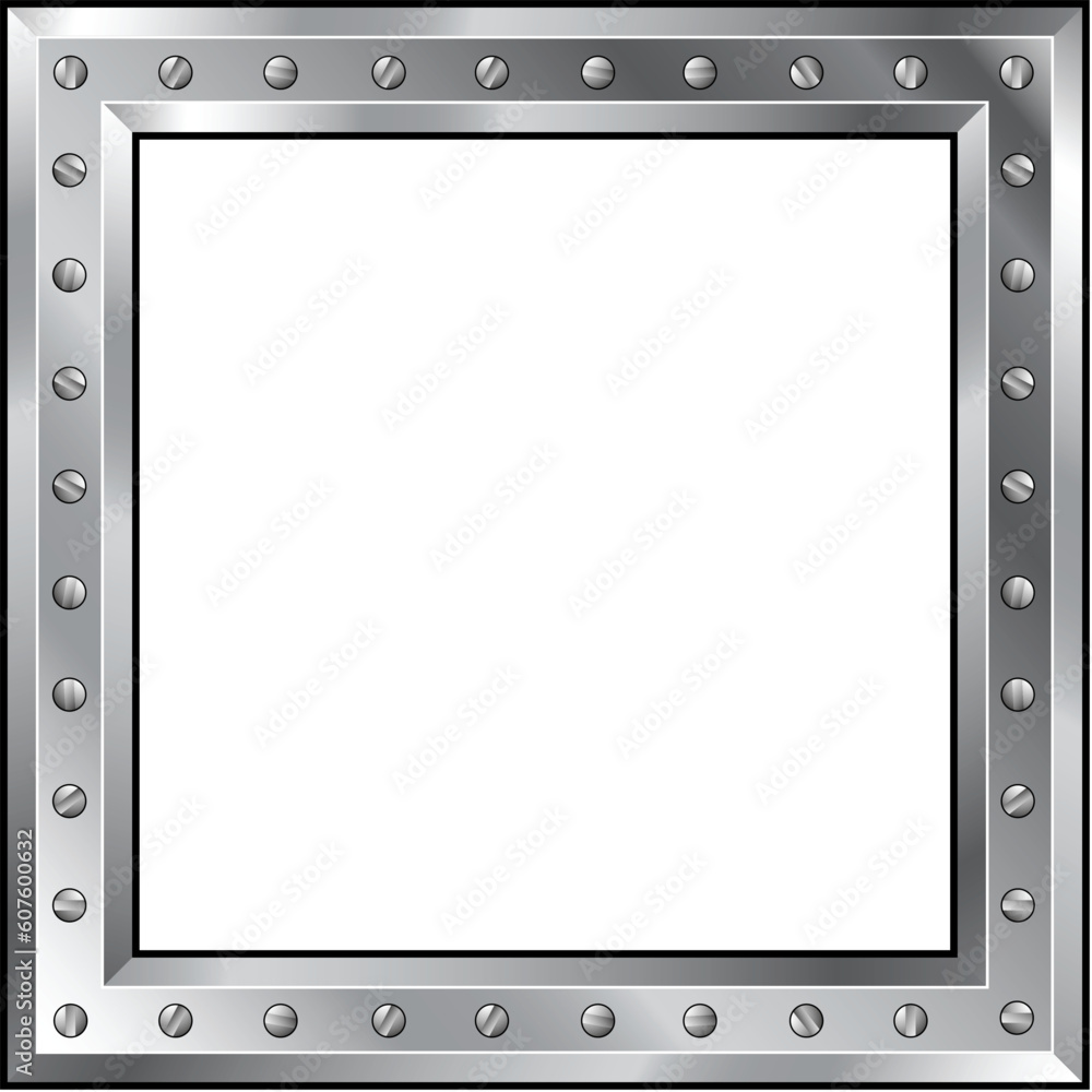 Detailed vector illustration of a shiny metal industrial border with bolts for use with images, photos, print materials and websites Detailed vector illustration of a shiny metal industrial border with bolts for use with images, photos, print materials and websites