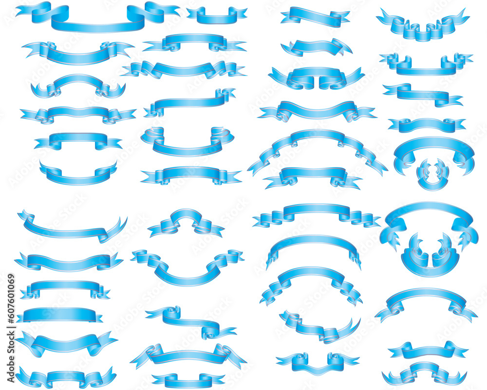 Set of different blue vector ribbons for design use Set of different blue vector ribbons for design use