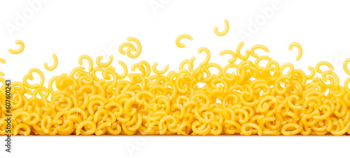 seamless tiling pasta border made of small scattered Italian "gobbetti"  isolated over a transparent background, cut-out noodles or food design element, PNG